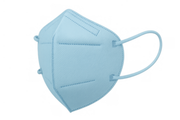 Light blue disposable face mask, designed for personal protection and respiratory safety, isolated on a transparent background