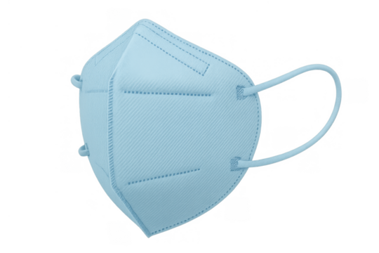 Light blue disposable face mask, designed for personal protection and respiratory safety, isolated on a transparent background - Powered by Adobe
