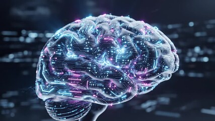 Futuristic digital brain with glowing connections, symbolizing artificial intelligence, technological advancement, and complex data processing in a neural network - Powered by Adobe