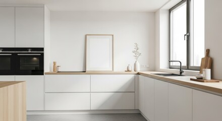 Fototapeta premium Modern minimal kitchen design with clean lines and natural light
