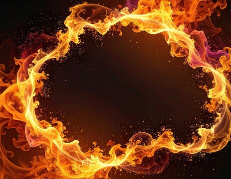 Fiery frame, vibrant orange and yellow, dark center - Powered by Adobe