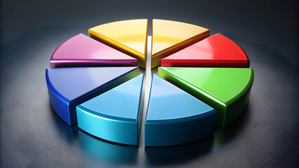 Colorful 3D Pie Chart with Segmented Sections Presentation Graphic Display Visual for Business Report Statistics Analysis Financial Data Diagram Isolated