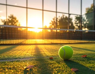 Padel Tennis Ball on a Court Bathed in Golden Sunset Light