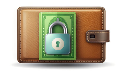 Secure Wallet Concept Money Security Safety Financial Protection Wallet Payment Savings Investment Finance Padlock Green Money Currency Lock Key
