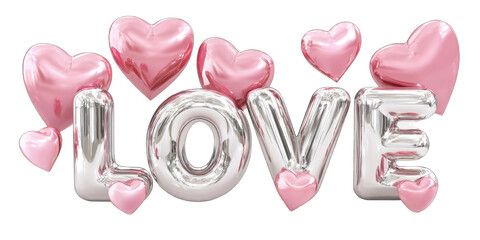 3D LOVE text with pink heart balloons