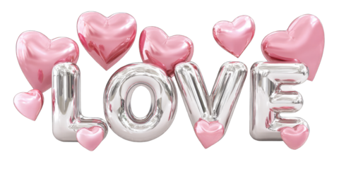 3D LOVE text with pink heart balloons