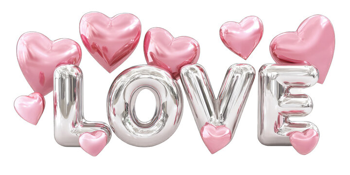 3D LOVE text with pink heart balloons