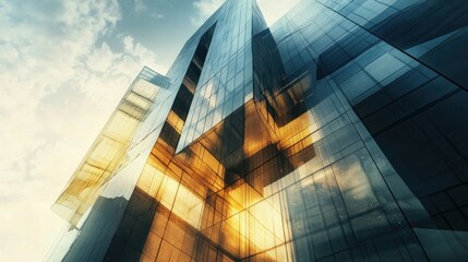Nanotechnology-constructed building, shimmering, adaptive facade that changes with light, ultra-modern.