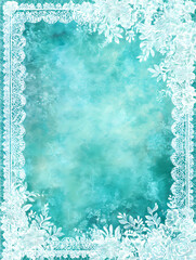 A blue background with a lace border