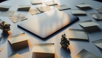 Blank Sticky Note Mockup with Crumpled Paper for Creative Brainstorming