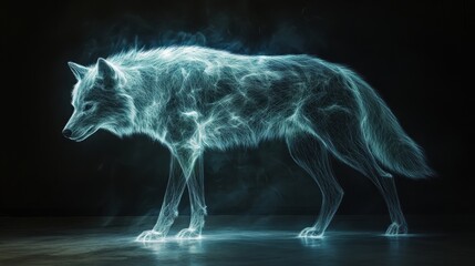A spectral wolf, its form made of shimmering aurora borealis, howling silently, mystical, cold light