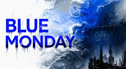 Blue Monday Indian Event Nightlife Party in City Skyline with Abstract Background