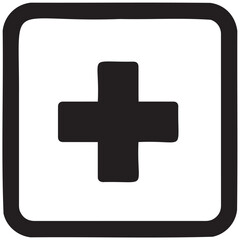 Medical emergency cross in square healthcare clinic urgent assistance and care