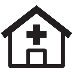 Obraz premium Outline of hospital building exterior with cross on rooftop for healthcare