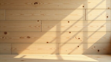 Warm Sunlight Illuminates Horizontal Light Wooden Planks Creating a Serene and Peaceful Atmosphere