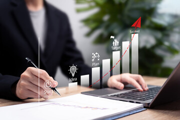 Startup Business Growth and Success Strategy Concept, Businesswomen Vision-Driven Goals, Career Achievement, Change Management, Strategic Planning for Sustainable Growth, Market Expansion,Goal Setting