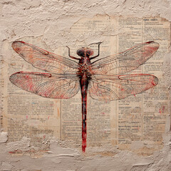 Dragonflies on old newspapers