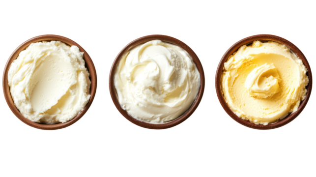 Three easter eggs filled with creamy frosting isolated on transparent background