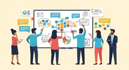 Team Collaboration and Brainstorming Session on a Whiteboard.