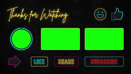 Luminous Neon Social Engagement End Screen Dual Green Placeholders YouTube Outro Animation