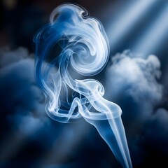 Calm smoke swirls symbolize pranayama breathing, representing inhale and exhale, swirling smoke in shades of blue and white, with highlights and soft, wallpaper 