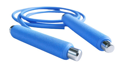 Blue jump rope with textured handles isolated on transparent background