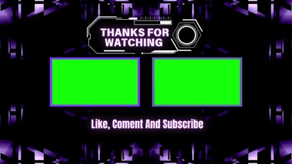 Vibrant Purple Geometric Thanks for Watching End Screen Dual Green Placeholders YouTube Outro Animation