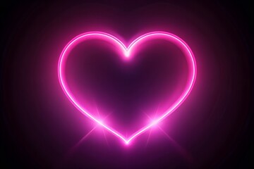 Glowing pink neon heart shape on a dark background