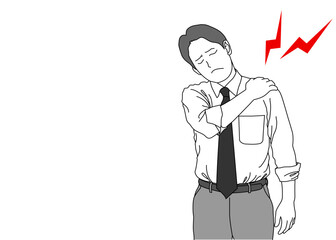 肩こりで肩を抑えているビジネスマンのイラスト 上半身正面