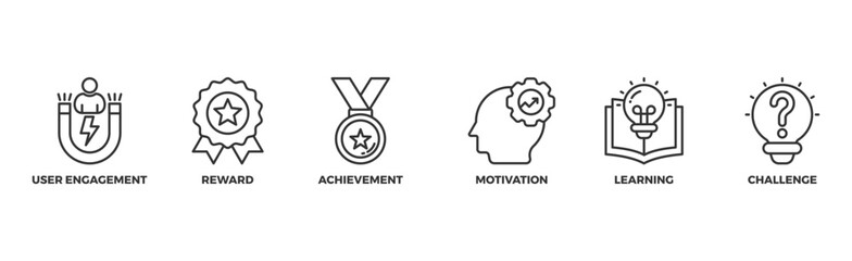 Gamification banner web icon vector illustration concept with icon of user engagement, reward, achievement, motivation, learning, and challenge