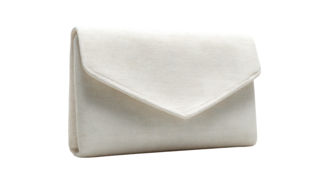 Elegant white patterned clutch bag isolated on transparent background