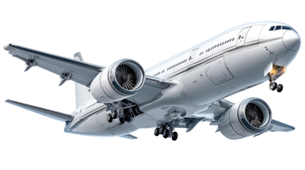 Soaring Ascent: A modern passenger jet soars through the sky, showcasing its powerful engines and sleek design, representing the spirit of global travel and exploration.