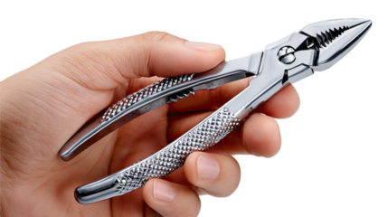 Hand holding Plier Tool: Close-up shot of a hand securely gripping a shiny plier, a fundamental tool representing precision, efficiency, and the art of craftsmanship.