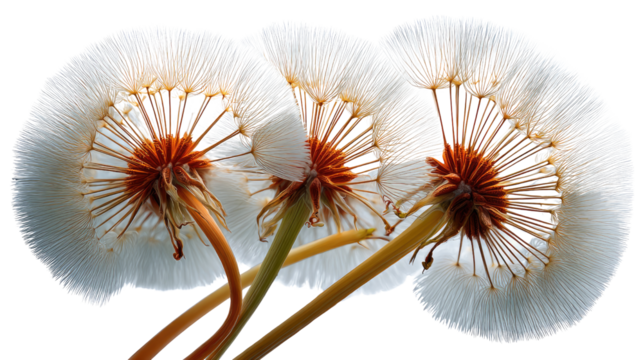Whispering Wishes: Delicate dandelion seed heads dance gently in the sunlight, their intricate forms a testament to nature's artistry.