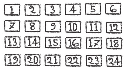 Grunge Style Number Boxes Set 1 to 24 – Hand Drawn Vector Label Pack