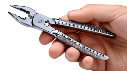 Pliers in Hand: A close-up shot of a hand firmly gripping a set of versatile pliers, showcasing their robust design and readiness for any task.