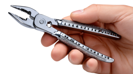 Pliers in Hand: A close-up shot of a hand firmly gripping a set of versatile pliers, showcasing their robust design and readiness for any task.