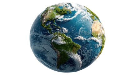 Globe in the vastness of space:  A vibrant, detailed depiction of Earth, showcasing its continents and oceans in vivid detail, floats against the endless dark expanse.