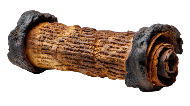 Ancient Manuscript Revealing: The aged, weathered texture of an antique scroll, its hidden message etched in time. It speaks of a forgotten era and carries the weight of history.