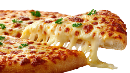 Slice of cheesy pizza: A close-up shot of a cheesy pizza, with a slice being lifted to show off the melted cheese, it is golden-brown.