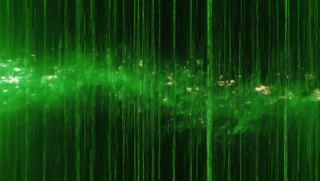 Abstract Green Digital Rain Background with Glowing Light Effect.