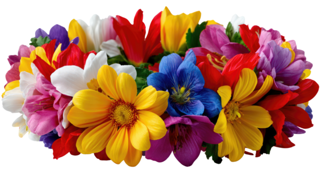 Floral Crown: A vibrant and colorful floral crown, carefully composed of an array of mixed flowers, embodies the spirit of joy, beauty, and celebration. - Powered by Adobe