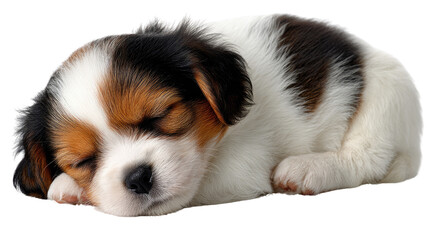 Sleeping Puppy: A serene moment captured as a fluffy puppy sleeps soundly, its small body curled up in a position of complete peace and tranquility.