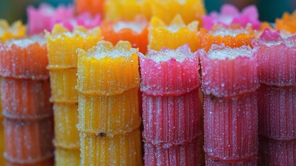 A close-up shot of multiple candy sticks, colorful and vibrant