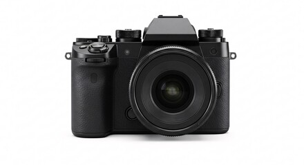 Modern black camera isolated on white background for photography concepts