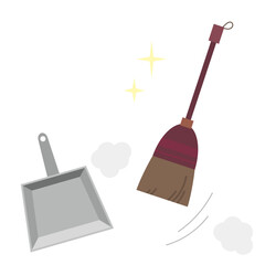 掃除道具（ほうき・ちりとり）のシンプルなイラスト素材