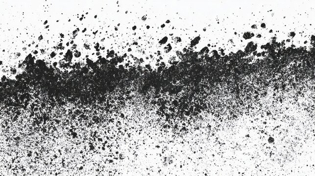 Abstract black splatter pattern on a white background, creating a stark contrast and dynamic visual effect.