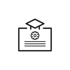 Training and Certification icon symbolizing professional skill development. Features a diploma, graduation cap, and gear, representing technical education, credentialing, and authorized expertise.