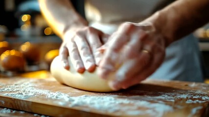 Hands kneading dough in a cozy kitchen setting