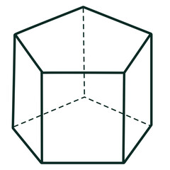 A clean geometric illustration of a pentagonal prism with dashed hidden lines, ideal for mathematics education, geometry lessons, technical diagrams, learning materials, and modern instructional graph